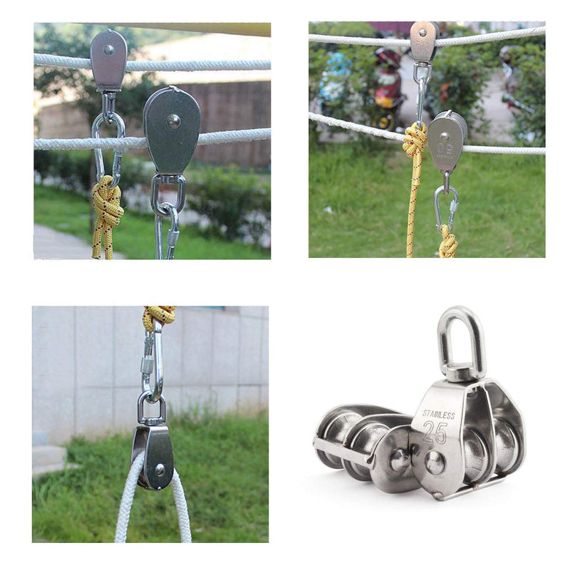 1-Pack M25 Double Pulley Block Stainless Steel Heavy Duty Hardware Double Wheel Swivel Rigging Lifting Wheel Fixed Pulley for Wire Rope Loading 150kg 1
