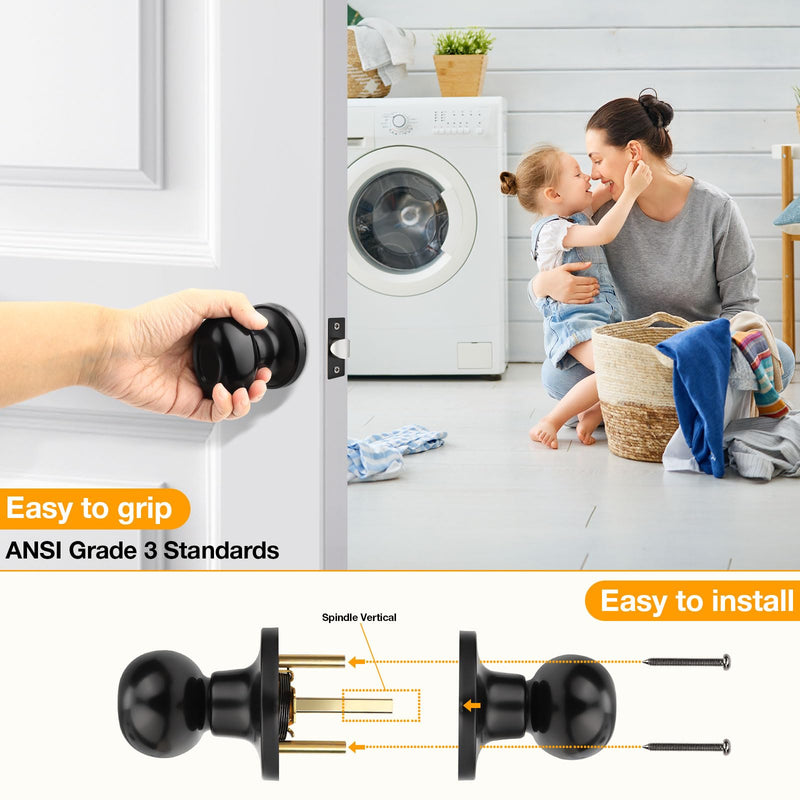 Gobrico 3 Pack Black Passage Door Knobs Egg Oval Door Knobs for Hall and Closet Black Interior Door Handles Keyless Door Locks Passage Function Passage (Without Locking)