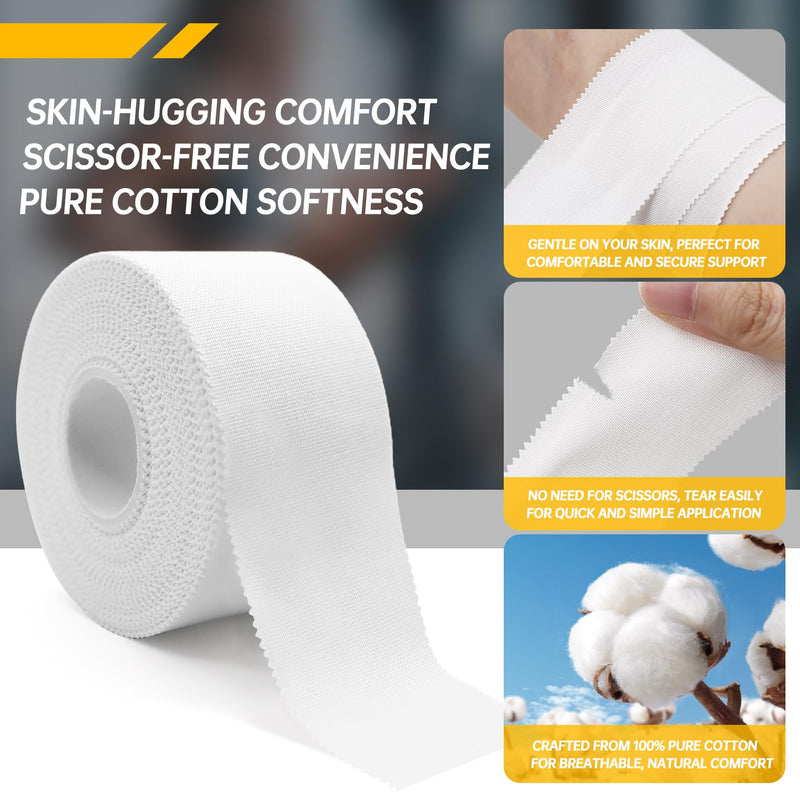 Dimora Athletic Tape, Easy Tear Sports Tape with Serrated Edges, Strong Adhesion, No Residue, Ideal for Gymnastics, Boxing, Lacrosse, Hockey and First Aid (White, 1.5 in x 45 ft, 4 Pack) White Athletic Tape (4 Rolls)