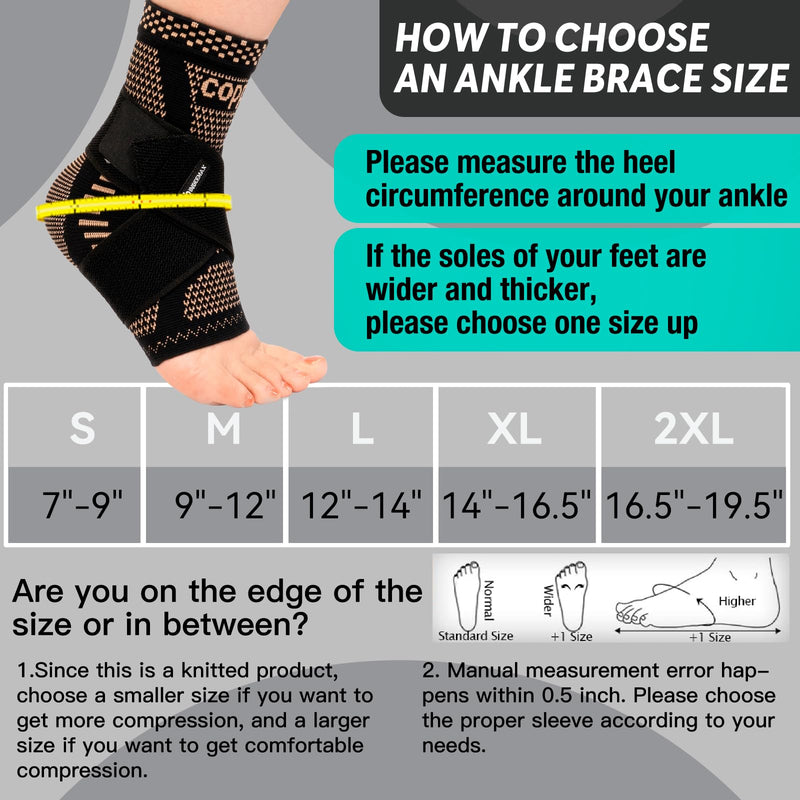 INDEEMAX Ankle Brace for Women & Men, Ankle Compression Sleeve Support Copper Infused Ankle Brace for Sprained Ankle, Plantar Fasciitis Sports, Achilles Tendonitis Pain Relief, Copper Black, M Medium