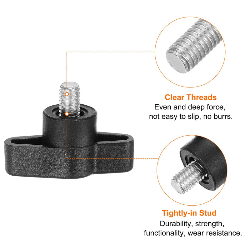 HARFINGTON 20pcs Wing Knobs M6 x 8mm Male Thread Plastic Tee Stud Knobs T Threaded Handles Hand Clamping Tightening Thumb Screws Thumbscrew, Black