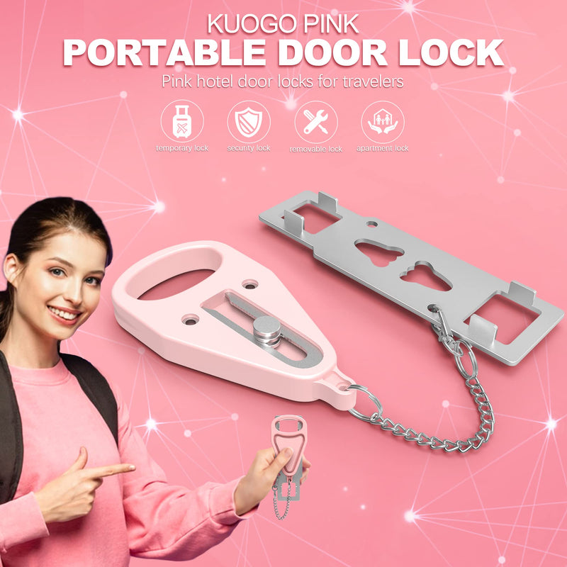 Hotel Safety Portable Door Lock, Universal Security Hotel Door Locks Add Door Protection by Jam Lock Doors from Inside for College Dorms Apartment Bedrooms Hotels Rooms Pink 1 Pack Pink, 1 Pack