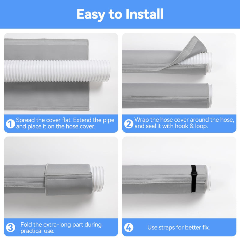 AGPTEK Portable Air Conditioner Hose Cover, Insulated AC Hose Sleeve for 5" & 5.9" Exhaust Hose, 60"AC Tube Duct Vent Wrap, Easy Installation, Gray
