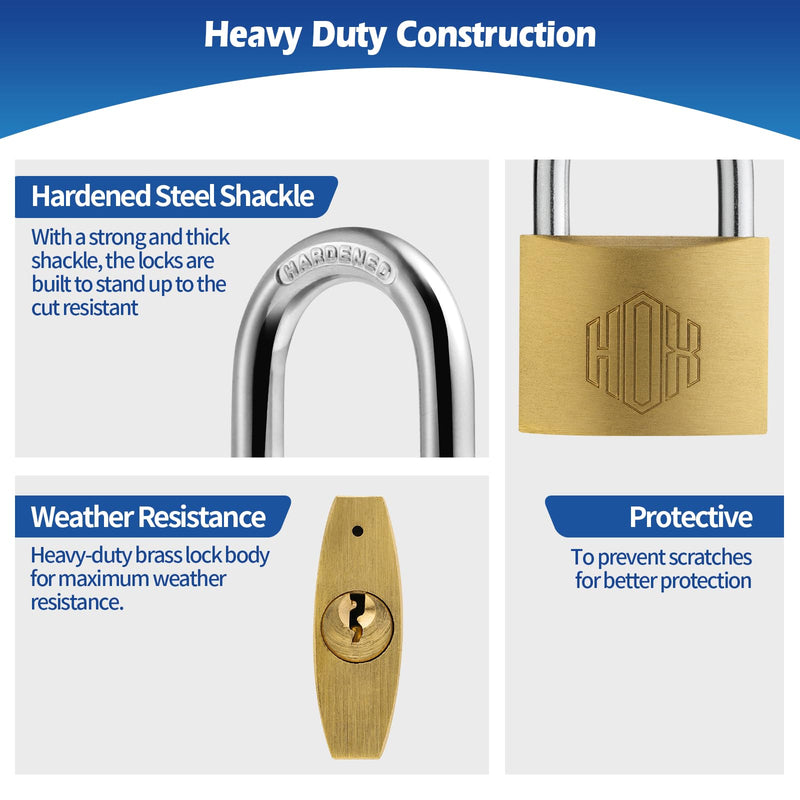 HOX Solid Brass Keyed-Alike Padlock, Hardened Steel Shackle, 40mm, 12-Pack 40mm-12Pack