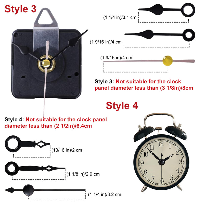 EMOON 3-Piece Silent Clock Mechanism Kit with 8 Pairs of Short Clock Hands Battery Operated Quartz Movement for DIY Clock Repair and Replacement (Total Shaft Length 16mm, 20mm, 23mm)