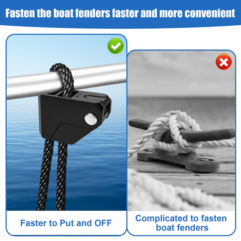 Boat Fender Clips Boat Fender Hanger, Quick Connect and Release Fender Lines Adjustable Durable Pontoon Boat Rail and Cleat Fender Clips Black 2 Pack