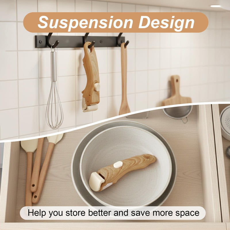 2 Pcs Replacement Handles for Pots and Pans, Universal Removable Wood Grain Pot Handle for All Cookware