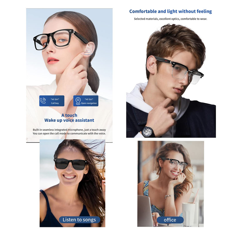 IVY TWS Smart Bluetooth Audio Glasses - Blue Light Blocking & Sunglasses Lens kits for Office Outdoor Sports Drive - Smart Glasses for Men & Women - Black Frame