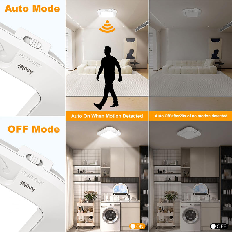 Motion Sensor Ceiling Light Battery Operated, 180LM 6000K Battery Closet Lights Motion Sensor, 48LED Wireless Ceiling Light Motion Activated for Pantry Cabinets Shed, Cool White,2-Pack 2Pack 6000K