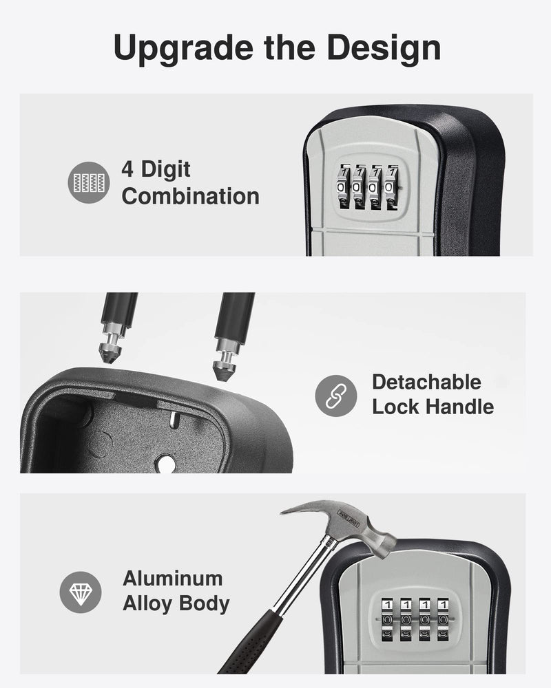 Puroma Key Lock Box, Portable Combination Lockbox Wall-Mounted Key Storage Box for House Keys, Resettable Code Safe Security Lock Box for Home, Office, Apartment Spare Key Storage (1 Pack, Gray) 1