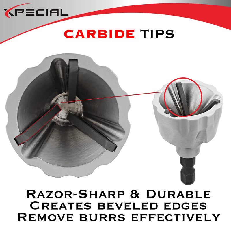 Deburring External Chamfer Tool, with Tungsten Carbide Blade, Deburring Chamfering Drill Bit, Remove Burr Tools Quick Release Hex Shank. Improved Durability and Sharpness. Fits 1/8" to 3/4". Fits 1/8" to 3/4"