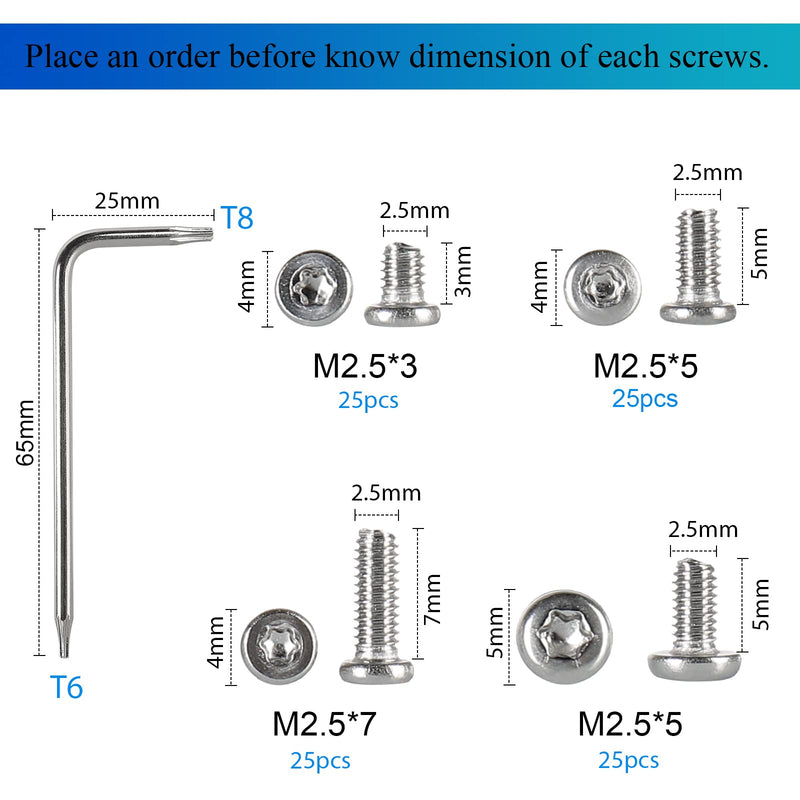 100pcs Pocket blade knife handle screws,Knife Pocket Clip Screw,Tactical Survival Knife Screw,EDC folding knives hilt fasteners,shaft pivot pin rivets,M2.5 Machine Screws,Stainless Steel,4 Type
