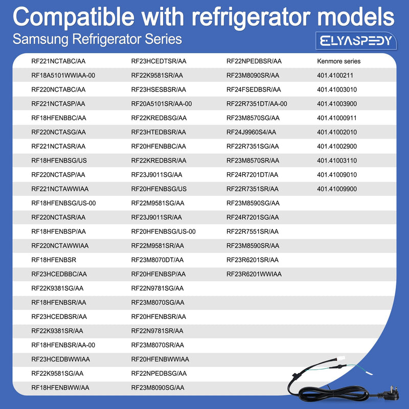 2025 Upgraded 3903-001003 3903-000519 Refrigerator Power Cord for Samsung,Compatible with RH29H8000SR/AA-00, RF261BEAEWW/AA-01 etc,Replace Fridge Power Cord 3903-000786 3903-000796 etc
