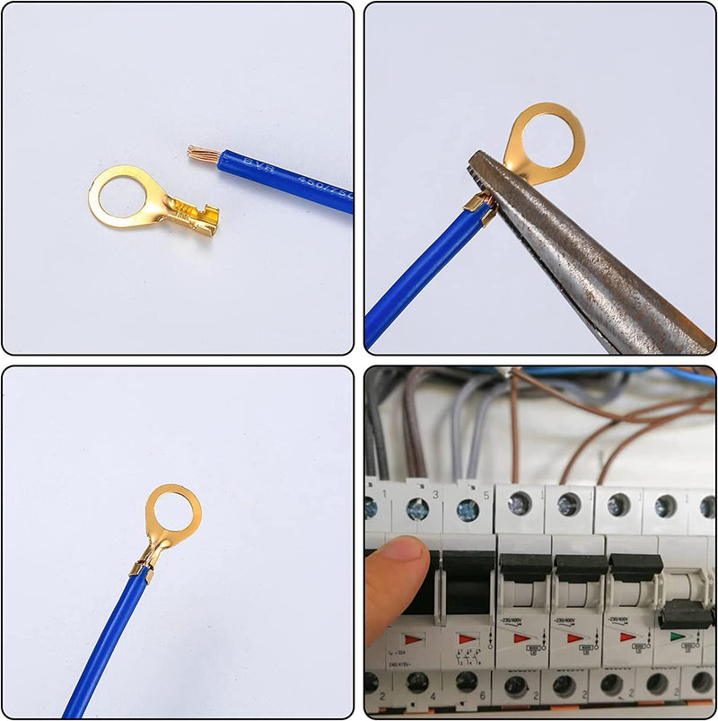 160 Pcs Copper Ring Terminals, M3/M4/M5/M6/M8/M10 Brass Wire Connectors, Open Barrel Wire Ring Cable Lugs Crimp Kit, Brass Copper Ring Crimp Cable Terminals Electrical Terminals Kit