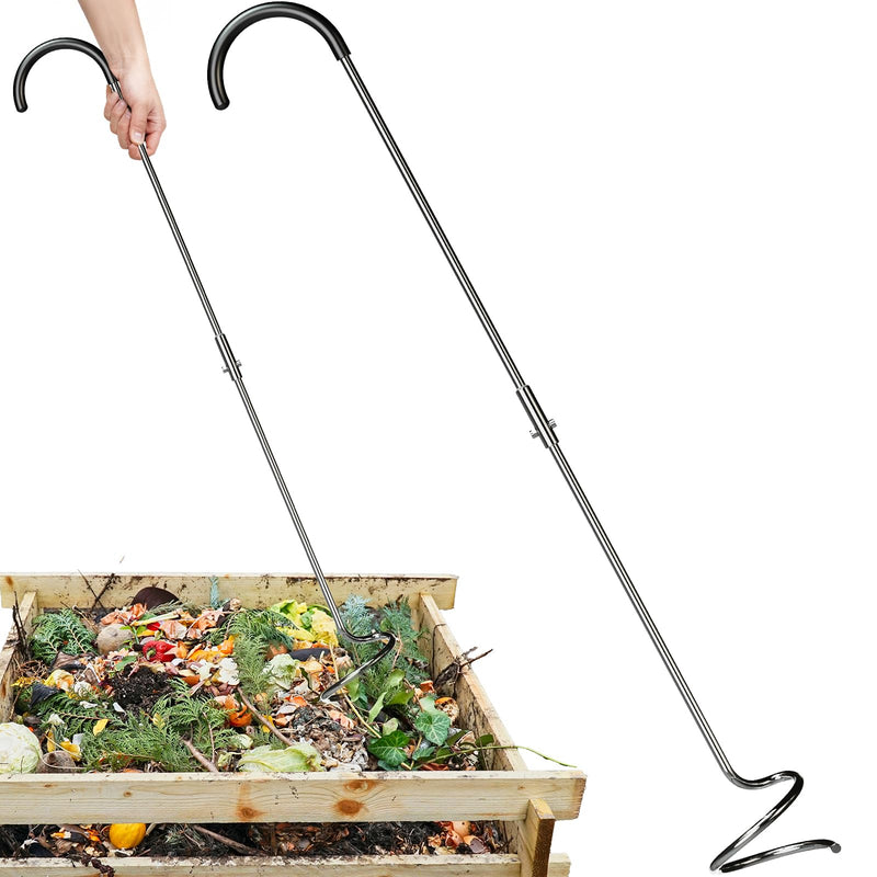 Compost Aerator Tool, Heavy Duty Spiral Compost Turner with Ergonomic Handle, Manual Soil Aeration Tool for Garden Compost Bin and Backyard Pile Mixing