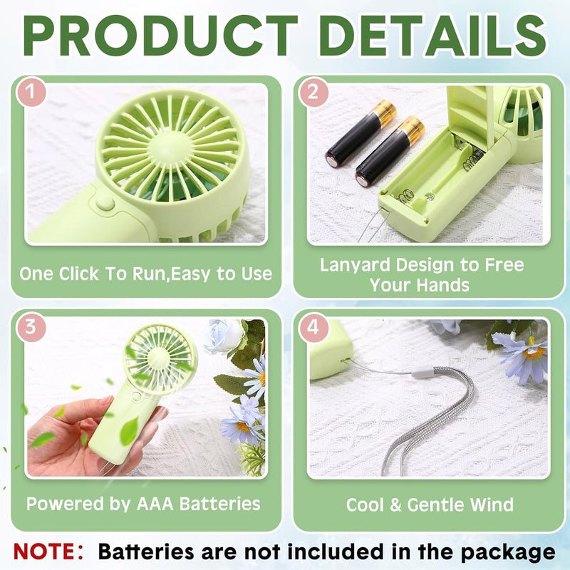 12 Pcs Mini Portable Fan Handheld Battery Operated Portable Small Personal Fans for Summer Beach Indoor Outdoor Travel Cooling Gift (Green,Pink,White) Green, Pink, White 12
