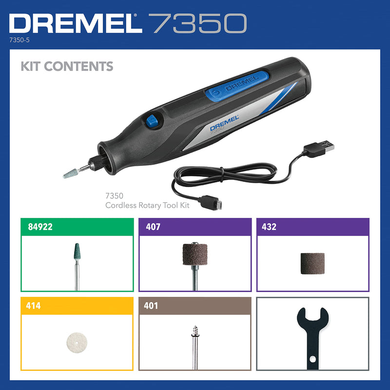 Dremel 7350-5 Cordless Rotary Tool Kit - Includes 4V Li-ion Battery and 5 Rotary Tool Accessories - Ideal for Light DIY Projects and Precision Work Original Kit