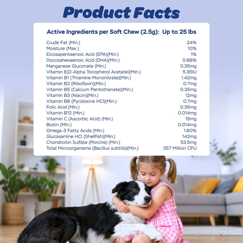 Dog Multivitamin with Glucosamine, Chondroitin, MSM & Probiotics – 8-in-1 Hip & Joint, Skin & Coat, Gut, Heart & Immune Health Supplement Soft Chews for Dogs – 120 Count