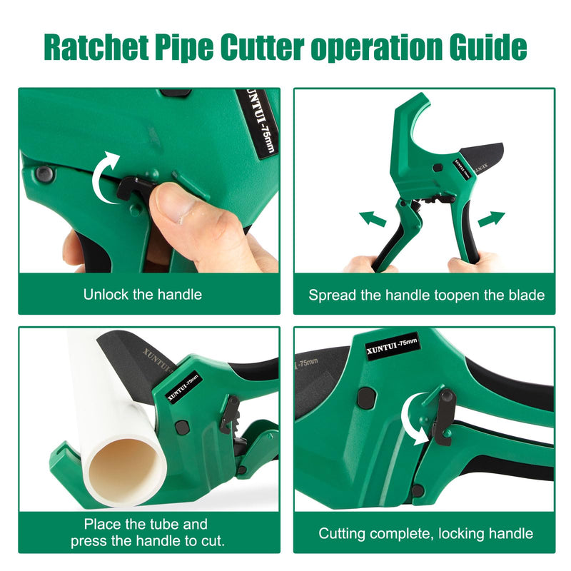 Professional PVC Pipe Cutter 2.5 inch (75mm), Heavy Duty Dark Green Ratchet Tubing Cutter for 2-1/2" Schedule 40 80 PVC, PEX & ABS, Industrial One-Handed Cutting Tool for Irrigation & Plumbing