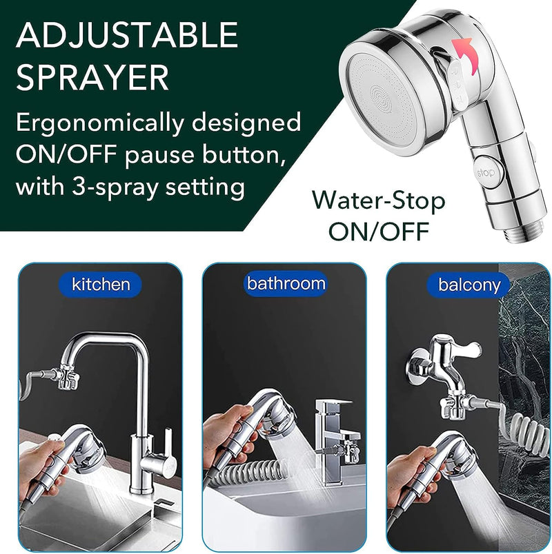 Sink Faucet Sprayer Attachment Set, Kitchen Bathroom Pet Bathing Shower Head with 9.8ft Hose and G1/2 / M22 / M24 / M26 / M28 Faucet Adapters, Hair Washing, Dog Shower 5 Adapters