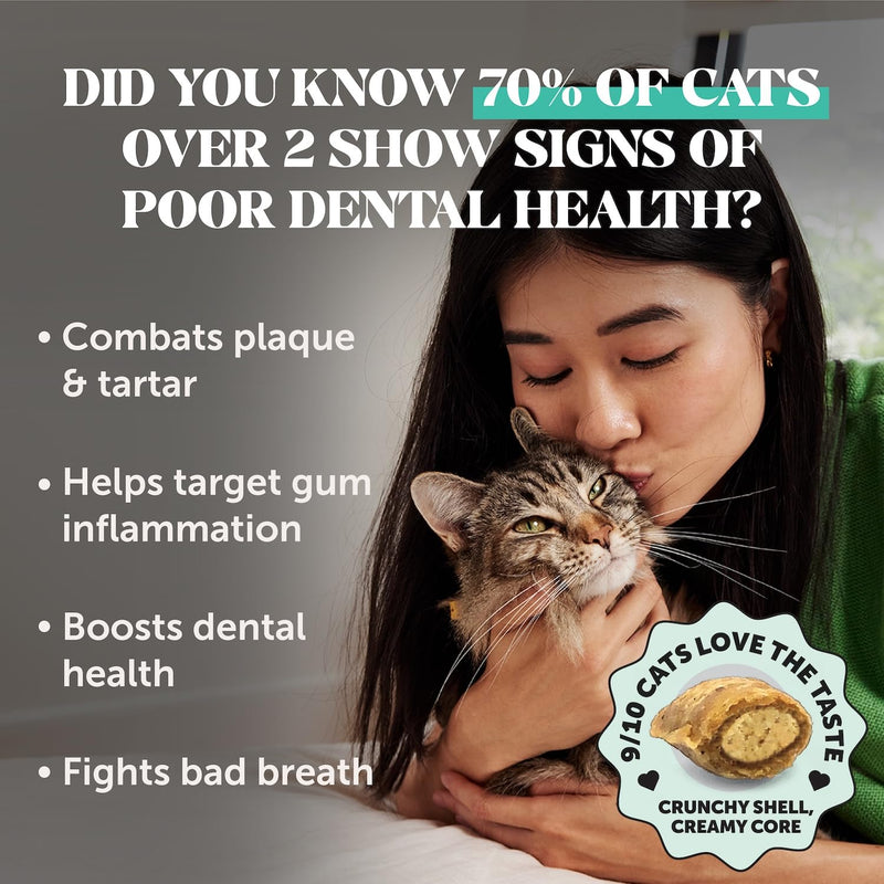 Fresh Breath Dental Bites for Cats – Crunchy & Creamy Cat Dental Treats for Fresh Breath, Tartar & Plaque Control – Dual-Texture Cat Oral Care Bites for Bright Teeth & Healthy Gums – 30 Day Supply 30-Day Supply