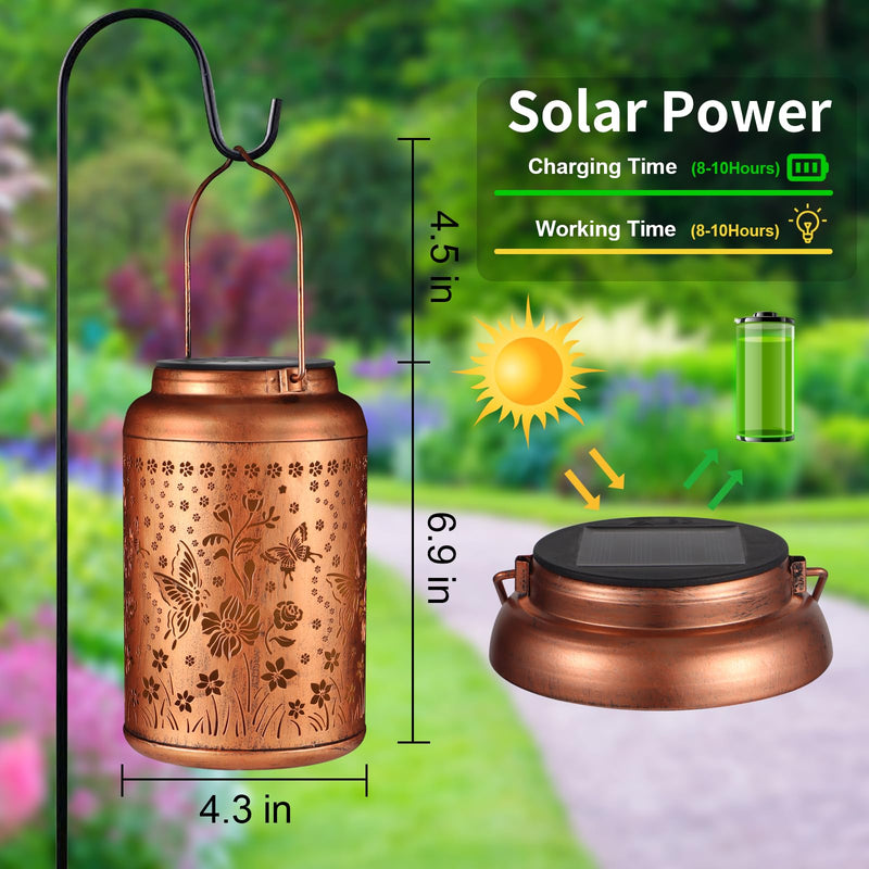 Solar Lantern Outdoor Hanging Lights Christmas Birthday Gifts for Women Mom and Grandma Butterfly Flower Metal Garden Decor Outside Waterproof LED Solar Lanterns for Patio, Yard, Pathway,Landscape Style_01-Butterfly
