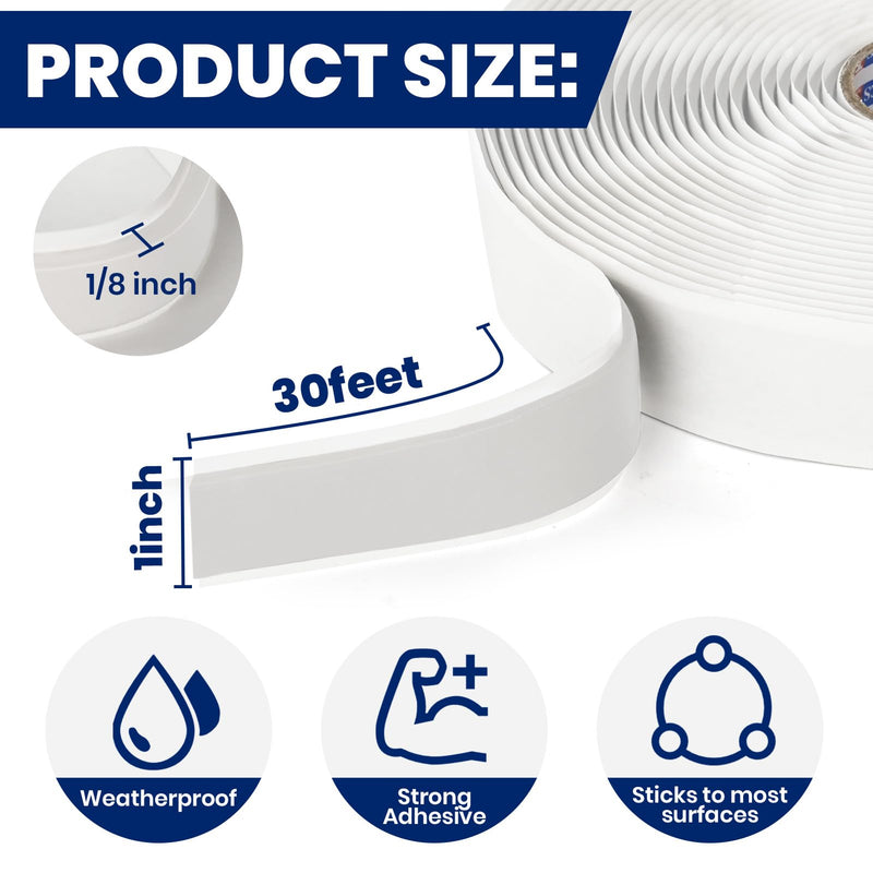 ADHES Premium Butyl Sealant Tape 1" x 30 'x 1/8" White Butyl Rubber Sealant Tape for RVs, Vehicles, Marine and Home Repair – Ideal for Headlights, Windows, Doors, and Windshields 1" x 1/8" x 30'