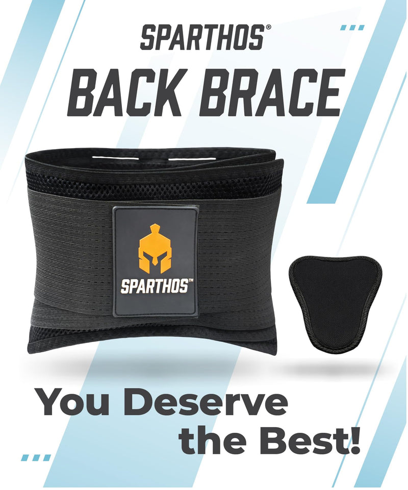 Sparthos Back Brace for Lower Back Pain - Immediate Relief from Sciatica, Herniated Disc, Scoliosis - Breathable Design With Lumbar Support Pad - For Home & Lifting At Work - For Men & Women - (Large) Large (Pack of 1) Black