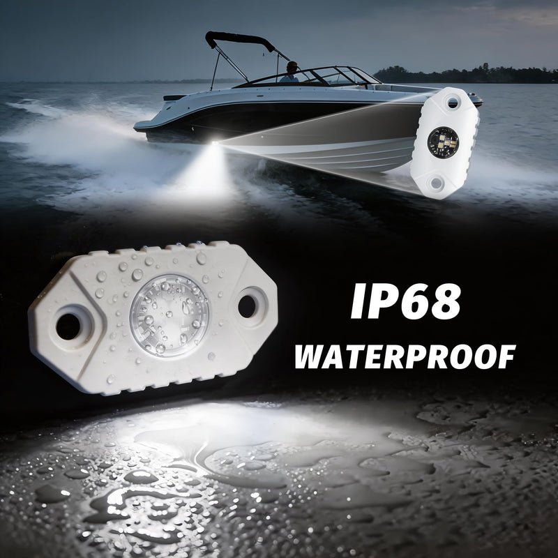 4WDKING White LED Boat Interior Lights Marine Courtesy Lights IP68 Waterproof Underwater Lighting 9-36V for Yacht, Kayak, Fishing Boat, Sailboat, Pontoon, Deck Boat, Center Console, Off-road