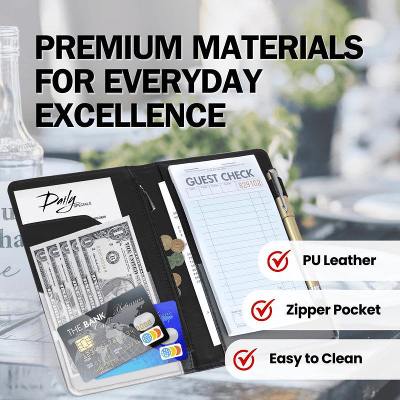 LINTRU Server Book, Durable Construction Server Books for Waitress, Efficient Organization Waitress Book, Compact and Convenient Server Books, Perfect for Restaurants, Cafes, and Bars Black