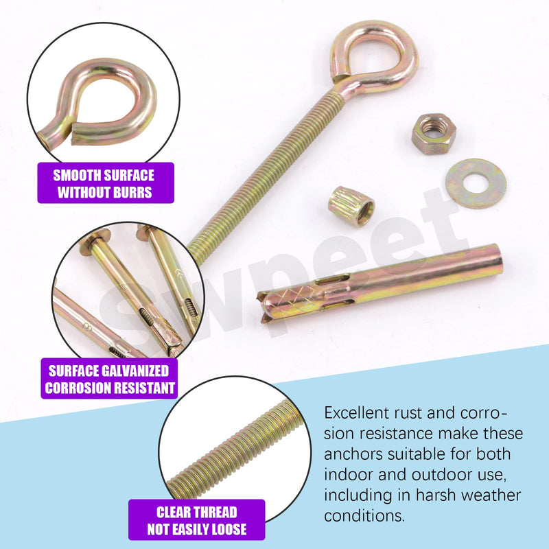 Swpeet 8Pcs M6 Thread Wall Concrete Brick Expansion Screws Closed Anchor Hook, Expansion Eyebolt Screws Bolts, Heavy-Duty Expansion Bolts with Eye Ring, Sleeve Anchor, Expansion Hooks
