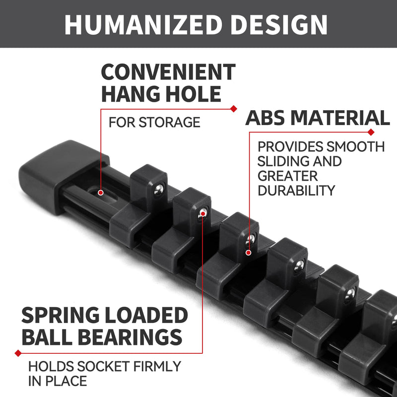 Socket Black Organizer Drive ABS Tools - Socket Holder, Premium Quality 3 Pieces Socket Holders Kit 3/8-Inch x 45 Clips（3PC,Black) 3Pcs