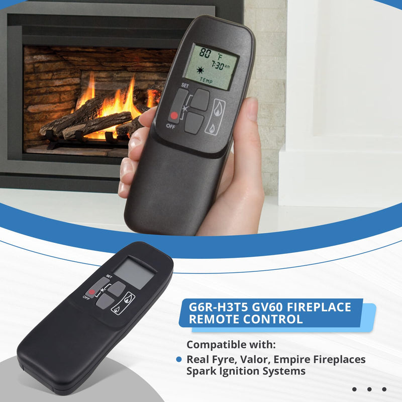 G6R-H3T5 GV60 Fireplace Remote Control, Compatible with Real Fyre, Valor, Empire, Empire Comfort Systems