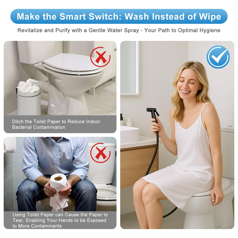 Handheld Toilet Bidet Sprayer, Water Pressure Adjustable Sprayer with Hose and 7/8 "T-Valve, Jet Spray and Soft Spray, for Toilet, Bidet, Shower etc., Stainless Steel, Black