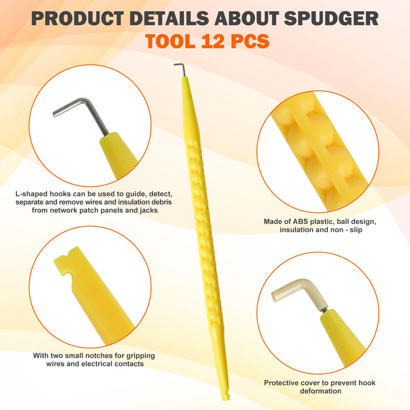Starry 12 Pcs Probe Pick Spudger Tools Fiber Optic Probe Pick Tools Anti-Slip with L-Shaped Hook for Telecom Data Communication and Alarm Installers(Yellow)