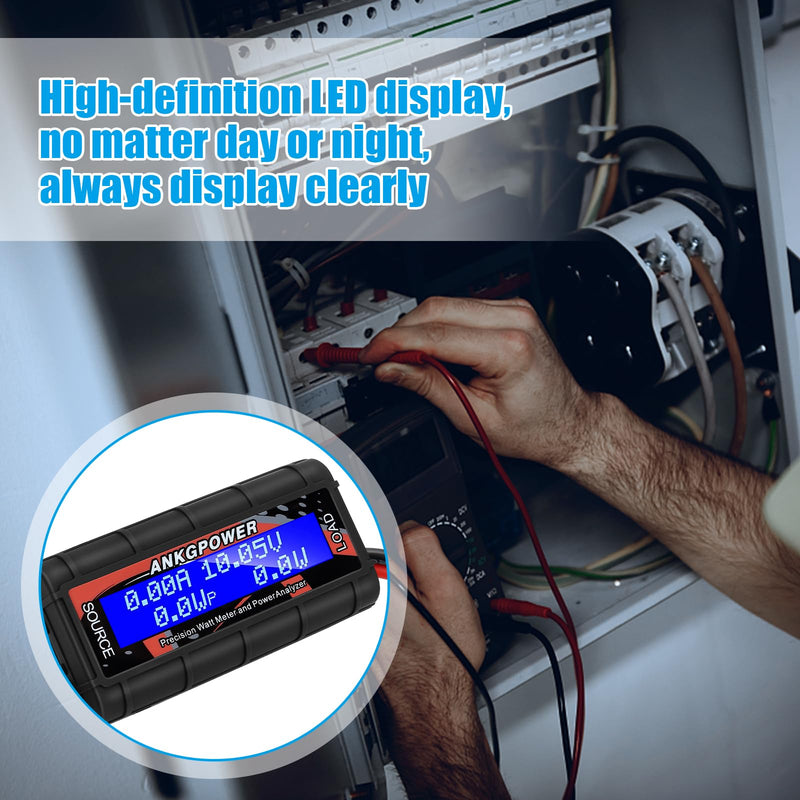 150A Watt Meter Power Analyzer, High Precision RC with Digital LCD Screen&2 Sets of 45amp Power Pole Connectors for Voltage (V) Current (A) Power (W) Charge(Ah) and Energy (Wh) Measurement BLACK