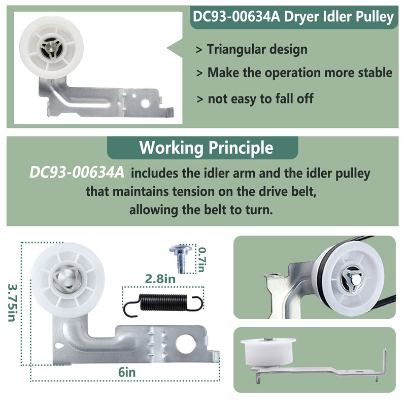 Upgraded Sam-Sung Dryer Repair Kit Compatible with Samsung Dryer Roller Replacement Kit, Replacement for Samsung Dryer Parts DC97-16782A Dryer Roller, DC93-00634A Idler Pulley, 6602-001655 Belt 4 Roller White Spacer