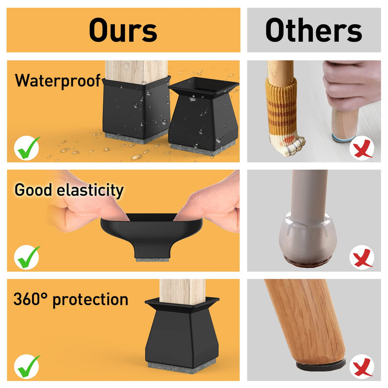 24 Pcs Square Chair Leg Floor Protectors, Chair Leg Covers to Protect Floors, Chair Leg Caps, Chair Foot Protectors for Wood Floors, Anti-Scratch & No Noise. 1 in Black. Square BK Small