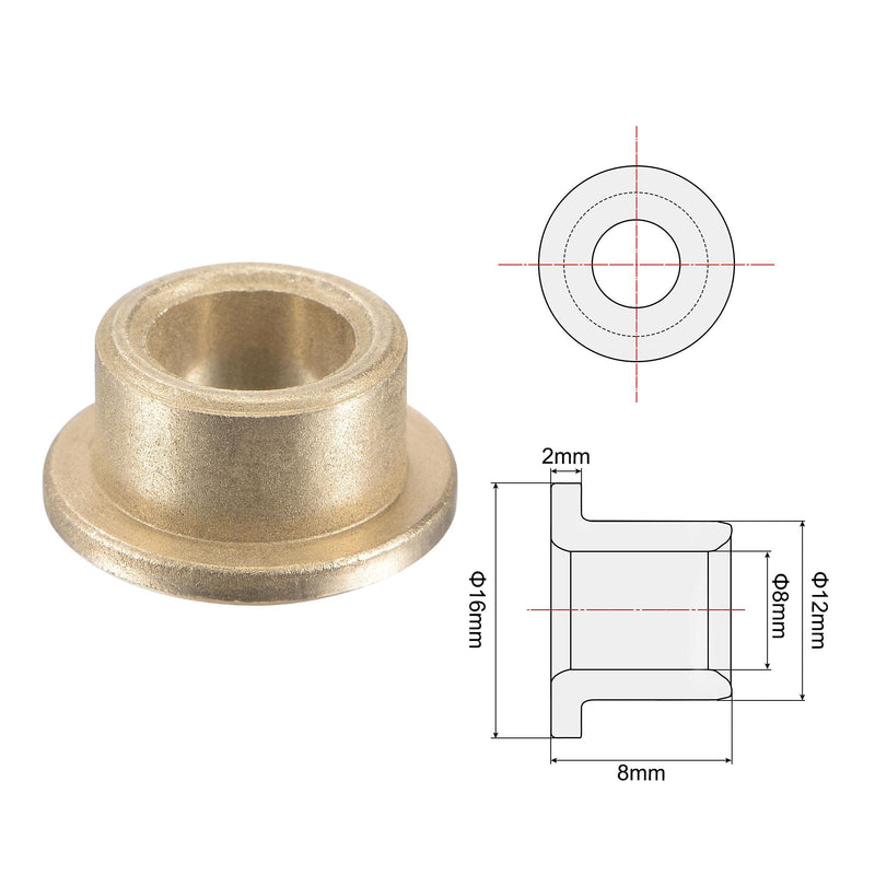uxcell Flange Sleeve Bearings 8mm Bore 12mm OD 8mm Length 16mm Flange Dia 2mm Flange Thickness Sintered Bronze Self-Lubricating Bushing 4pcs 8x12x8mm
