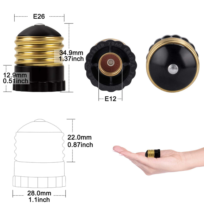 DiCUNO UL Listed E26 to E12 Socket Adapter Black, Standard (Medium) E26 Base to Candelabra E12 Base Light Socket Converter, Bulb Base Adapter, 4 Pack