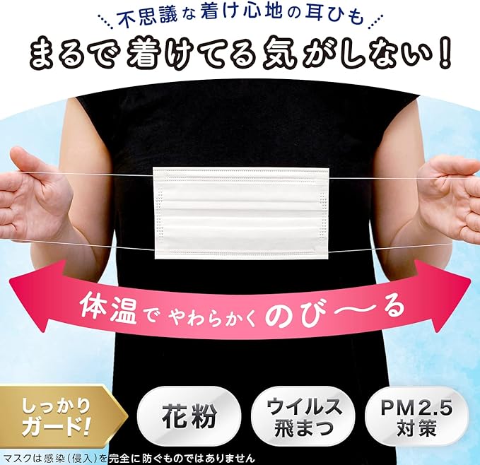 Rec Extra Thin Ear Strap Mask Fuwarun (normal size 30 pieces) 1 box White / Softens with body temperature and prevents ear pain / - NewNest Australia