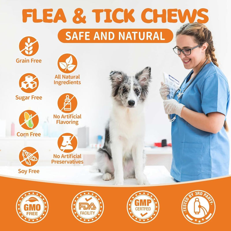 Flea and Tick Prevention for Dogs Chewables - Natural Dog Flea and Tick Treatment Chewable - Oral Flea Supplement for Dogs - Puppy Flea Support - All Breeds & Ages - 180 Soft Chews 180 Chews