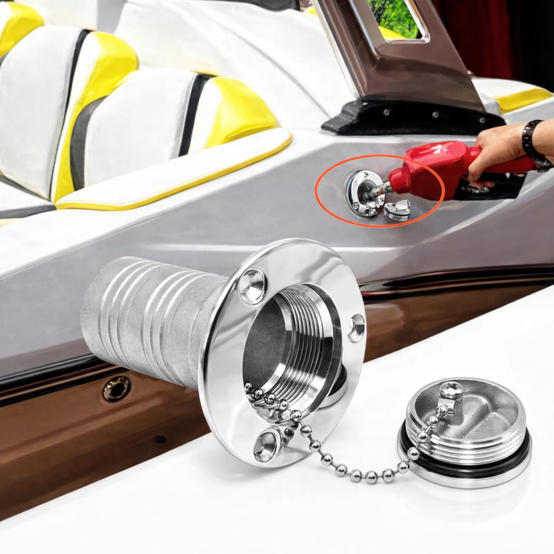 1-1/2"(38mm) Boat Gas/Fuel Deck Fill/Filler 1.5inch Stainless Steel Deck Filler Marine Hardware for Boat, Mirror- Polished with Keyless Cap, for Boat/Yacht/Caravan with, 4 Hose Clamps Gas 1-1/2''
