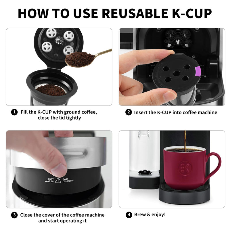 Reusable K Cups for Keurig, 2-Pack Universal K CUP Refillable Coffee Pods with 5 Holes, Designed for Keurig K Supreme, K Slim, K-Duo Gen2, K-Brew Chill with MultiStream Technology Black - 2 Pack