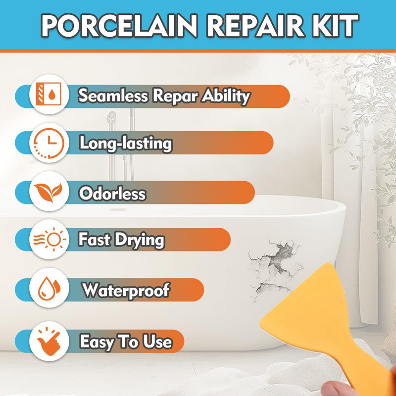 Bondtech Porcelain Repair Kit, White Bathtub & Tile Repair Kit, for Tub, Enamel, Fiberglass, Acrylic, Porcelain, Ceramic, Marble, Granite, Chips, Dents, Cracks, Hole (100) 100