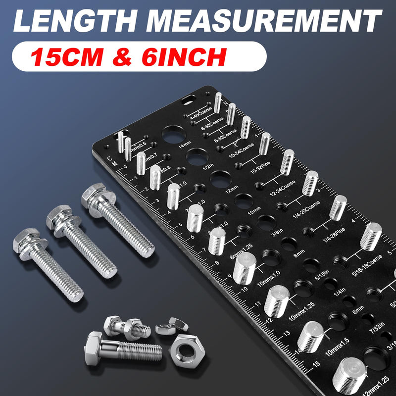 Thread Checker, 32 Nut and Bolt Thread Checker, Bolt Size and Thread Gauge 16Standard & 16 Metric, Bolt Size Finder, Wall-Mountable Bolt Thread Identifier Gauge with Inch & CM Ruler