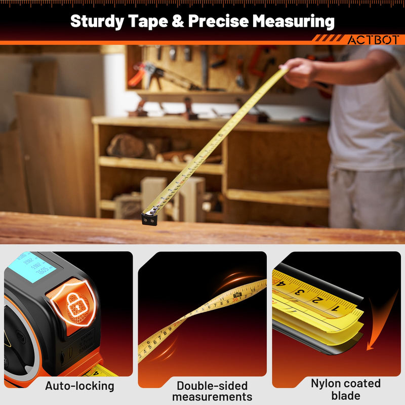 2-in-1 Laser Tape Measure 197Ft Rechargeable Digital Tape Measure & 16Ft Tape Measure Support Ft/Ft+in/in/M Pythagorean, Area, Volume Laser Measure for Construction DIY Woodworker
