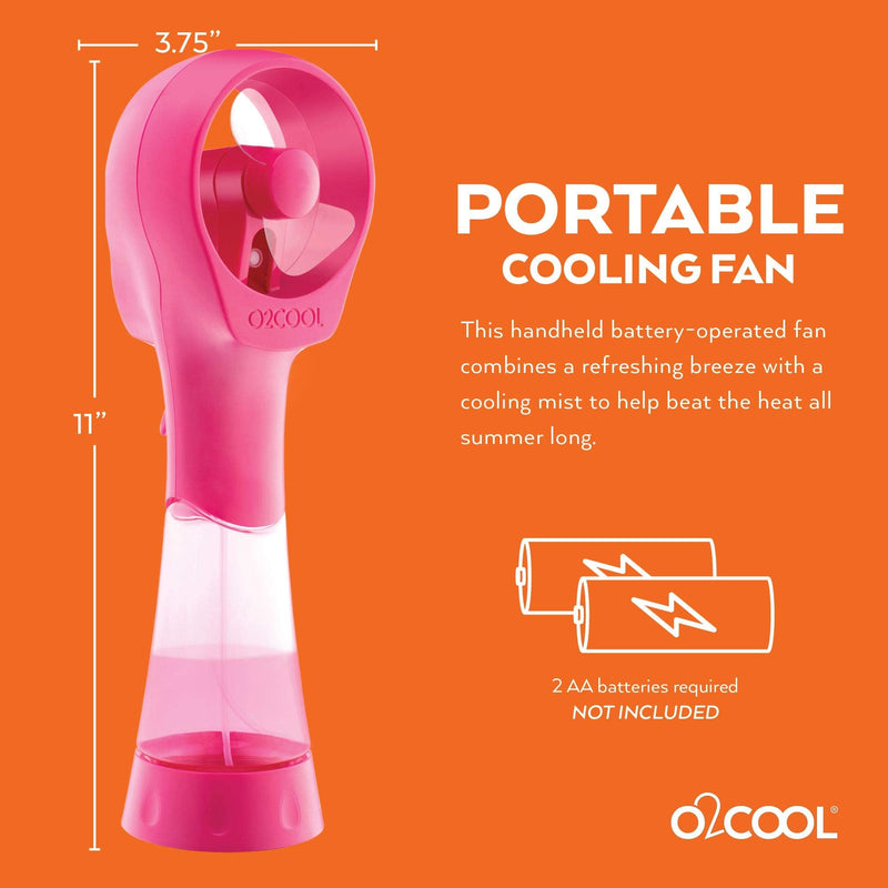 O2COOL 2 Pack Elite Battery Powered Handheld Water Misting Fans (Raspberry) Raspberry
