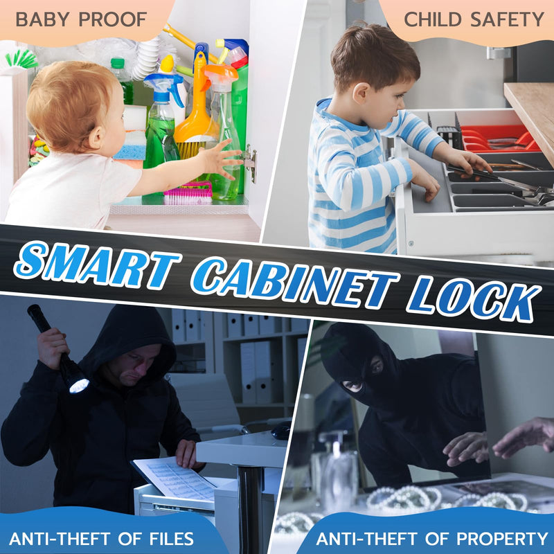 Eseesmart Smart Cabinet Lock, Magnetic Digital Electronic RFID Keyless Bluetooth Child Safety Baby Proofing Safe Drawer Locks for Adults Cupboard Closet Liquor File Dresser Desk Silver Horizontal