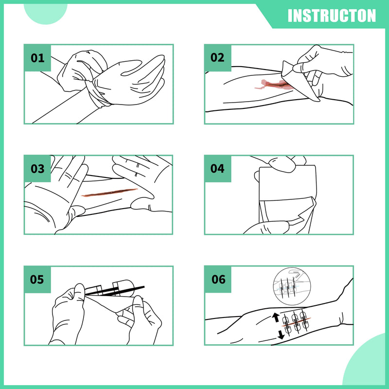 RHINO RESCUE Wound Closure Kit, 6pcs with Dresssings, Wound Closure Strips Without Suture, Stitch Zip Laceration Closure Kit for Cut Care, Adhesive Wound Closure Bandages, HSA/FSA Eligible